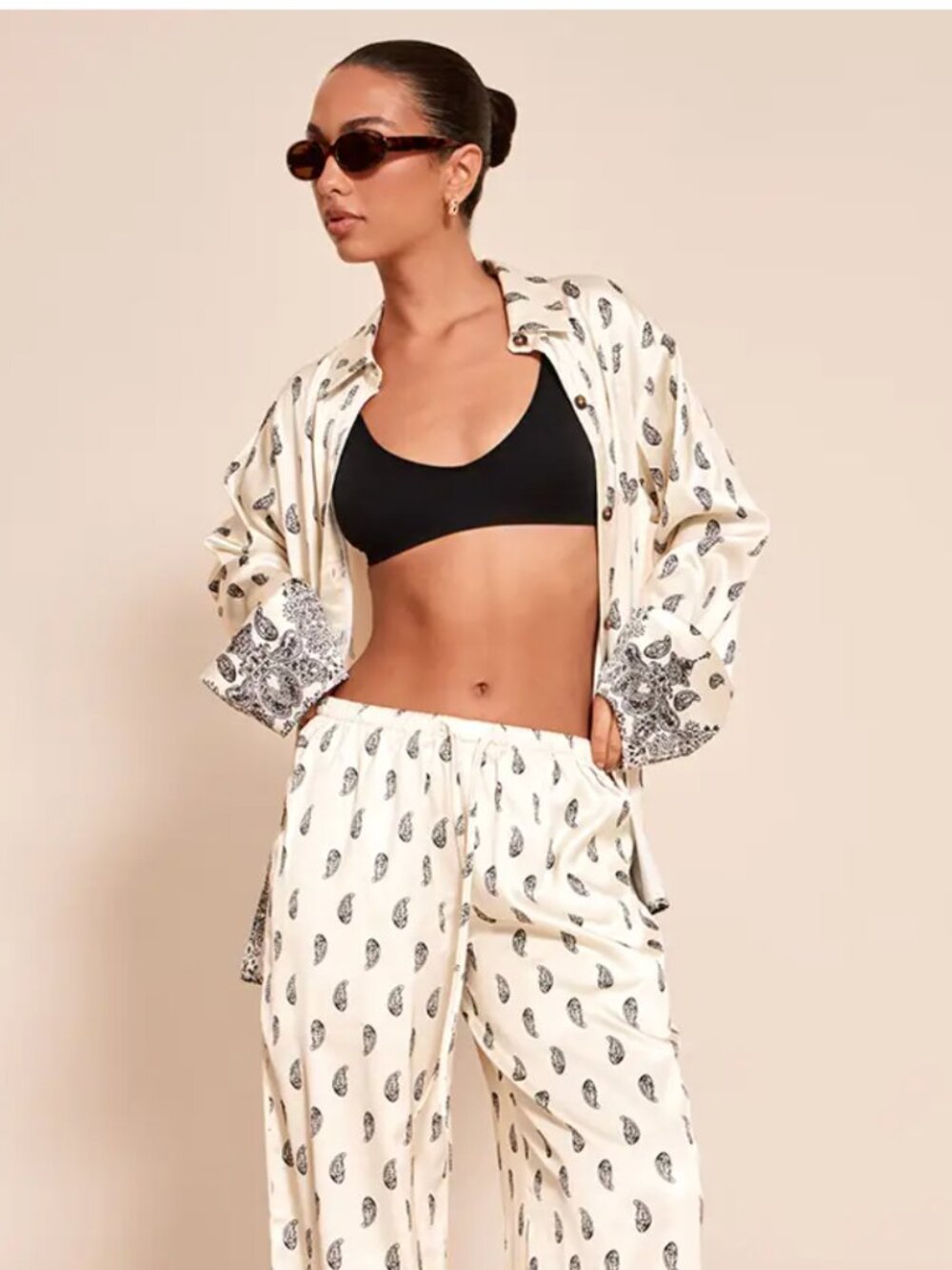 H&M Matching Set - Top and Pants - Twill Paisley lounge outfit - XL